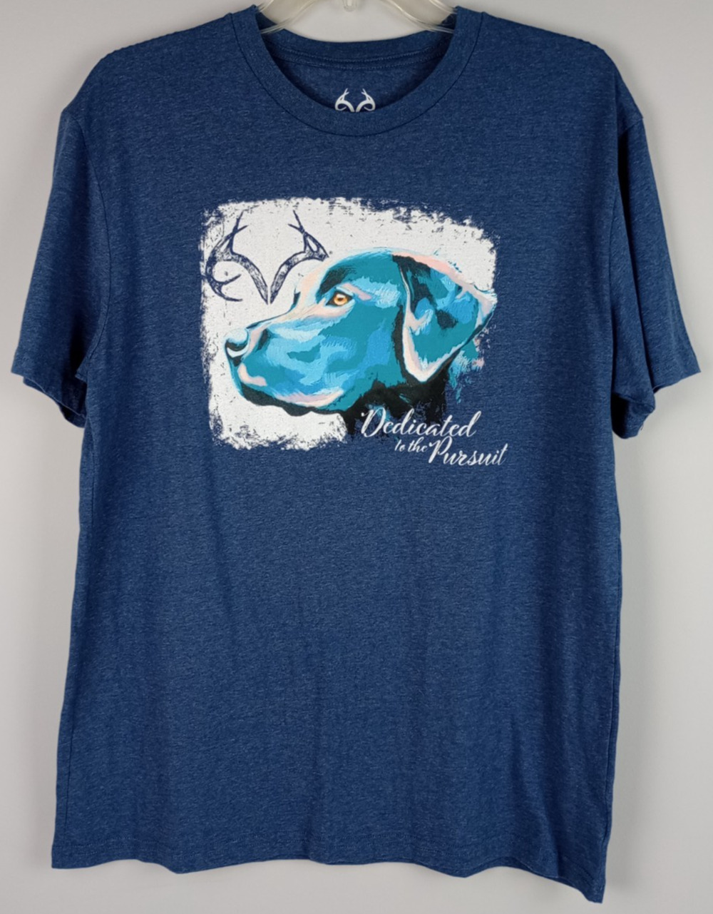 RealTree Womens L Blue Dedicated to the Pursuit Weimaraner Dog Graphic Tshirt